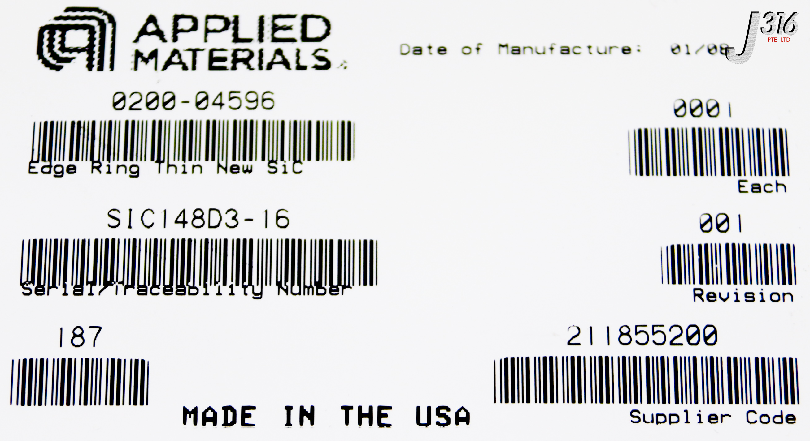 専用　3箱 39247 APPLIED MATERIALS EDGE RING THIN SIC-EM 300MM (NEW) 0200